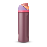 FreeSip 24oz in Lilac Dream, deep plum body with mauve flip cap, lavender lid, hot pink accent band, and orange carry loop