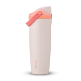 FreeSip Sway 32oz, light cream white tumbler with coral peach flip cap and carry loop
