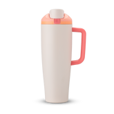FreeSip Tumbler 40oz Sparkling Sherbet, cream body with peach orange flip cap, pink push-button, cream lid, and coral pink handle