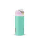Owala Kids' FreeSip in Make Waves — bright mint green body with lavender pink and white lid accents, alternate angle