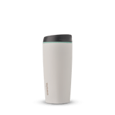 SmoothSip 20oz in Cloudscape, off-white cream tumbler body with charcoal gray flip-style lid and mint green accent ring