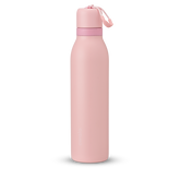 FreeSip Twist 24oz in Rose Quartz, soft pink insulated water bottle with matching pink twist cap, light pink twist cap accent band, and pink carry string with grip