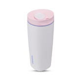 SmoothSip Slider 20oz, white body with pastel pink flip cap; showing slider mechanism