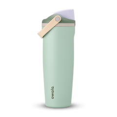 FreeSip Sway 32oz, soft mint green tumbler with angled flip cap and tan carry loop