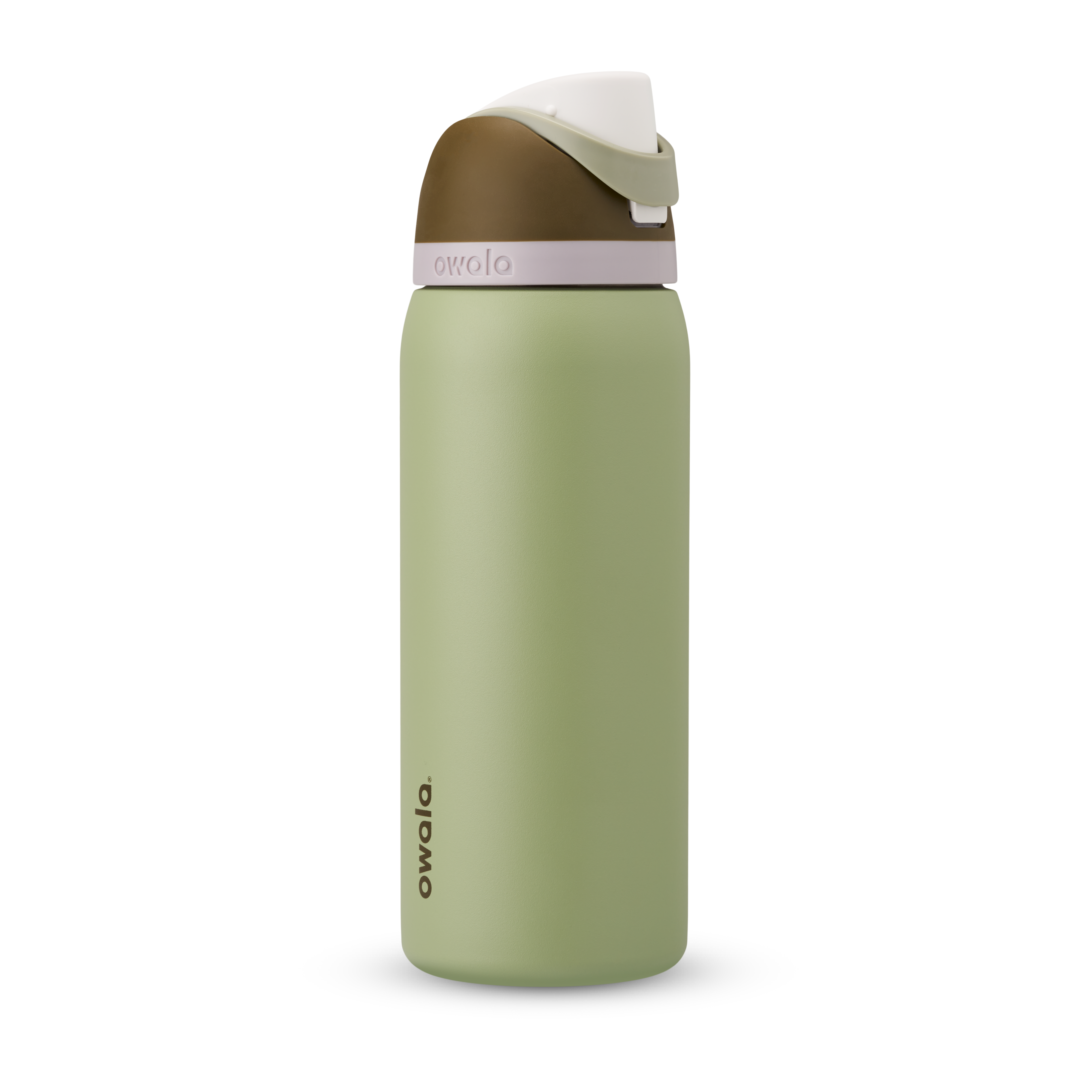 FreeSip 32oz in Frankie (Friends Fir Ever), olive sage green body with tan cream flip cap and carry loop