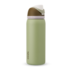 FreeSip 32oz in Frankie (Friends Fir Ever), olive sage green body with tan cream flip cap and carry loop