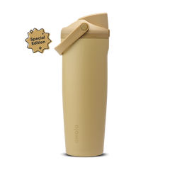 FreeSip Sway 30oz Autumn Vista; warm golden sand body with matching tan flip cap, tan carry loop, and tan lid