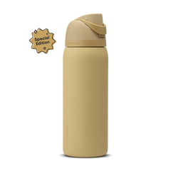 FreeSip 32oz Autumn Vista; warm golden sand body with matching tan flip cap, lighter cream-tan carry loop, and tan lid