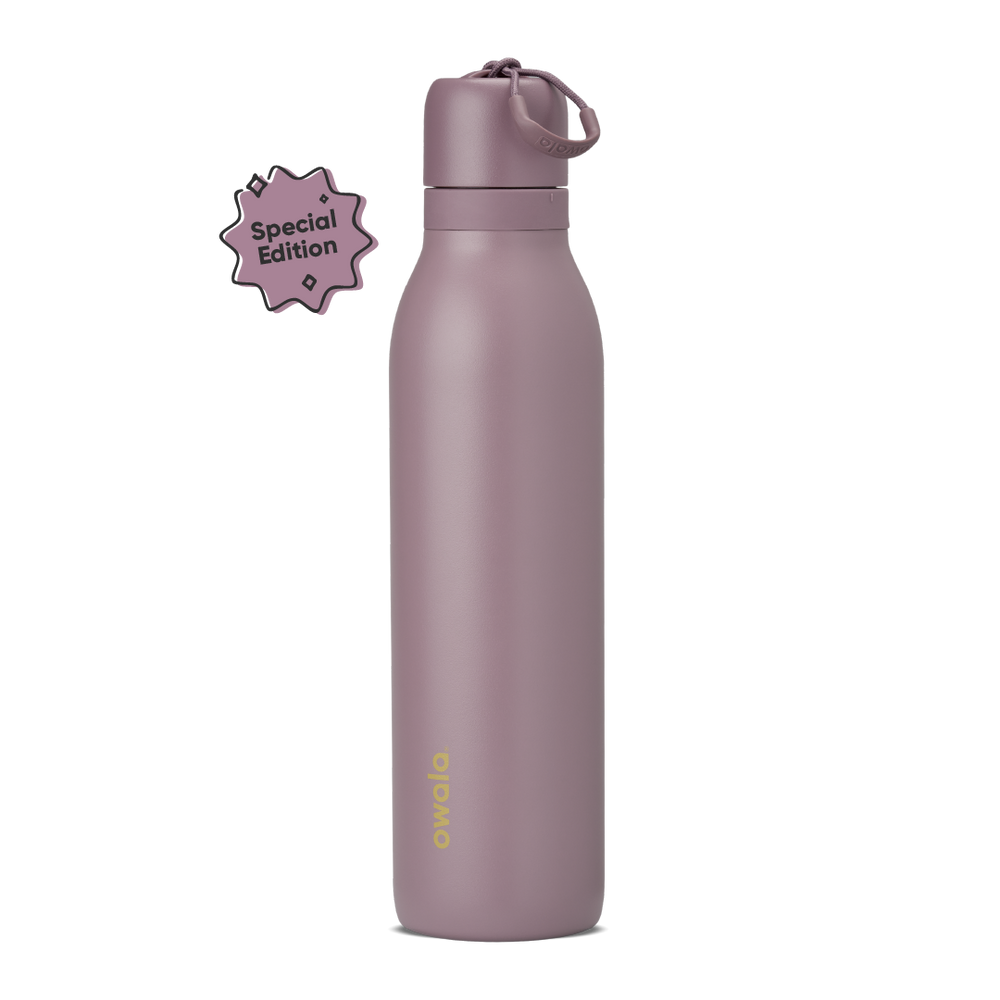 FreeSip Twist 24oz in Spring Revival, dusty mauve-lavender insulated water bottle with matching soft purple twist cap and purple carry loop