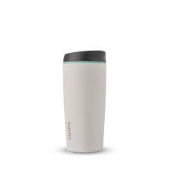 SmoothSip 20oz in Cloudscape, off-white cream tumbler body with charcoal gray flip-style lid and mint green accent ring