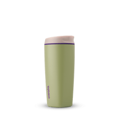 SmoothSip 20oz in Hip Cactus, olive green tumbler body with cream flip-style lid, slim purple accent ring, and purple Owala logo