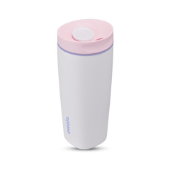 SmoothSip Slider 20oz in Candy Coated, white body with light pink lid, white slider button, lavender accent ring, and lilac purple Owala logo