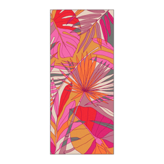 Owala Beach Towel in Tropic Like It's Hot; vibrant pink, orange, and red tropical leaf print